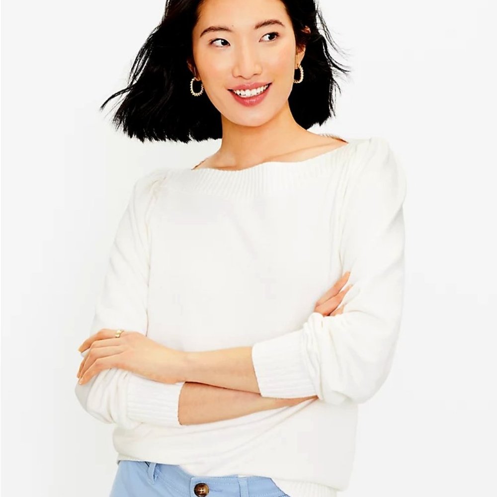 NEW Loft XXLP PXXL Women's Cream Ivory Boatneck Sweatshirt Top